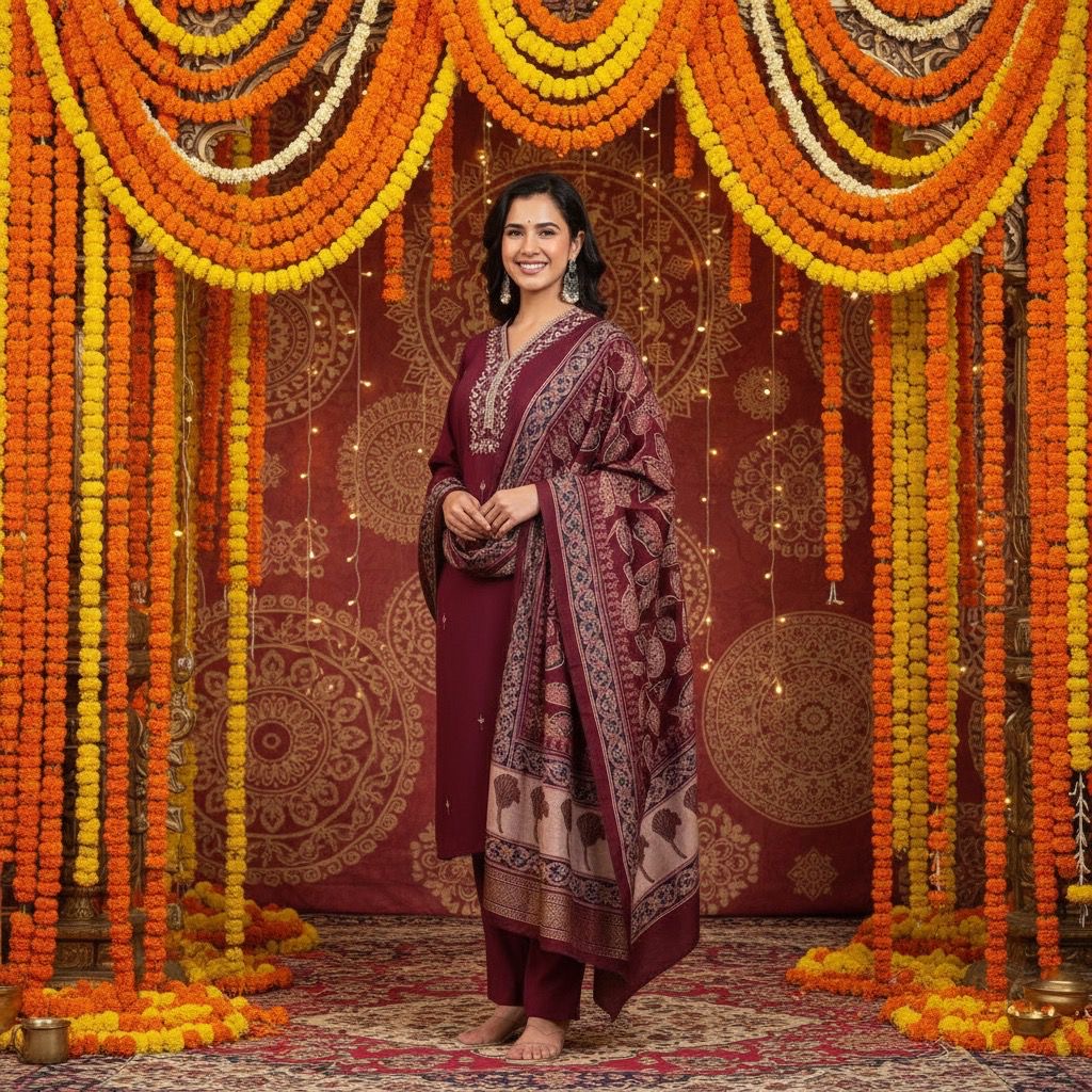 Radhya Maroon Elephant Motif Vatikan Silk Suit Set