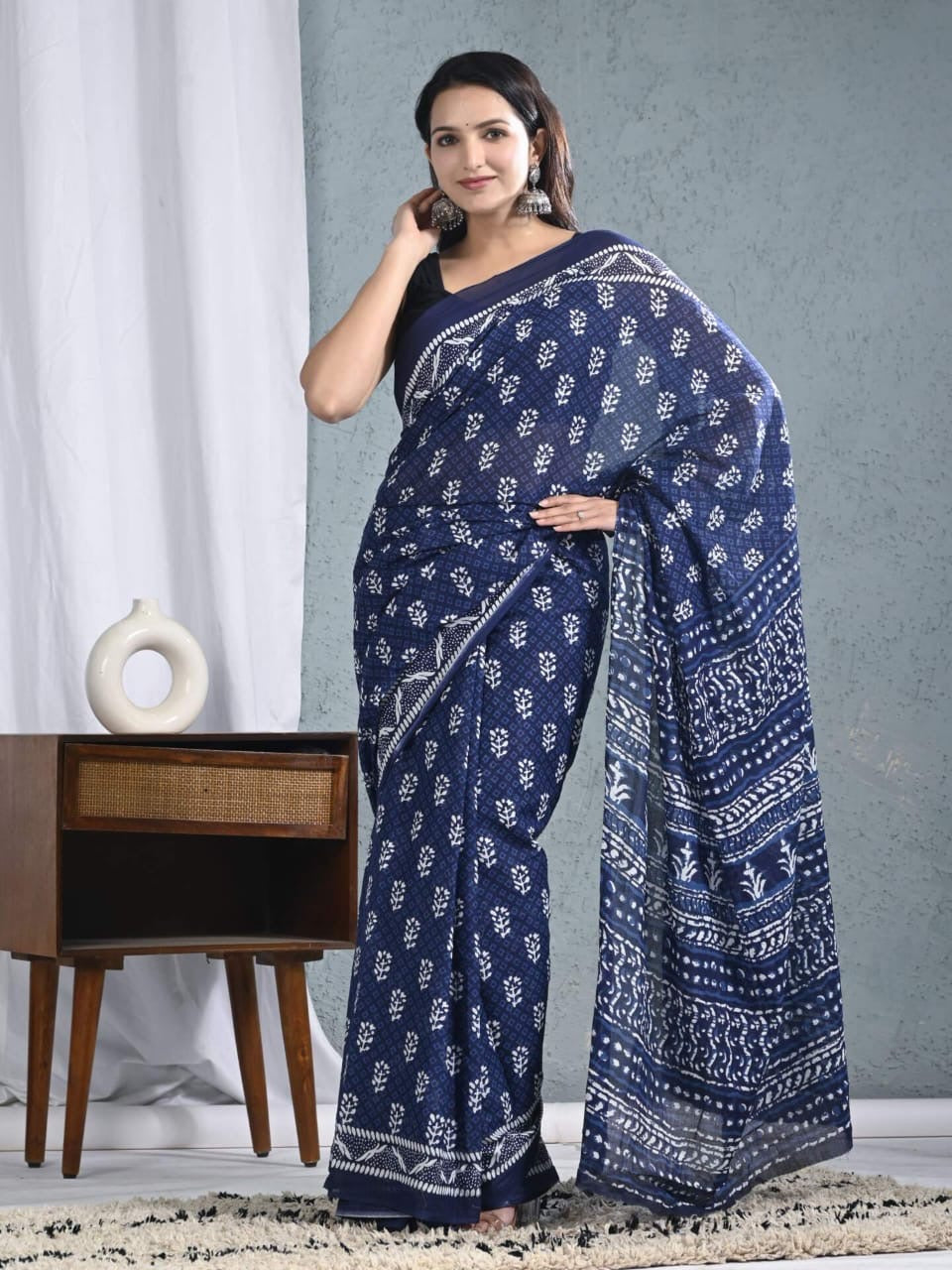 Indigo Leaf Whisper Cotton Saree by RadhyaCollection – shopwithradhya.in