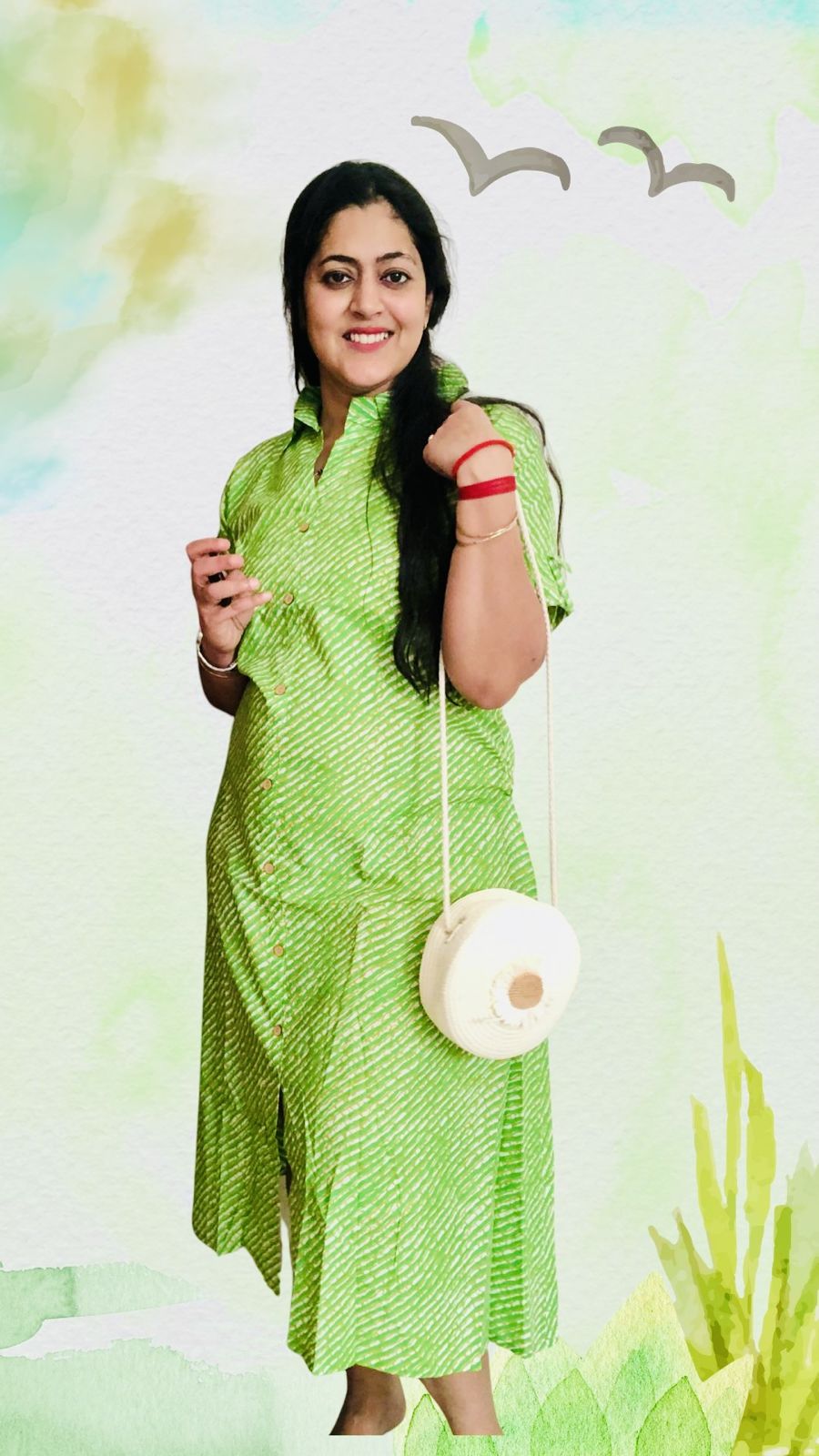 Lime Green Leheriya Cotton Shirt Dress