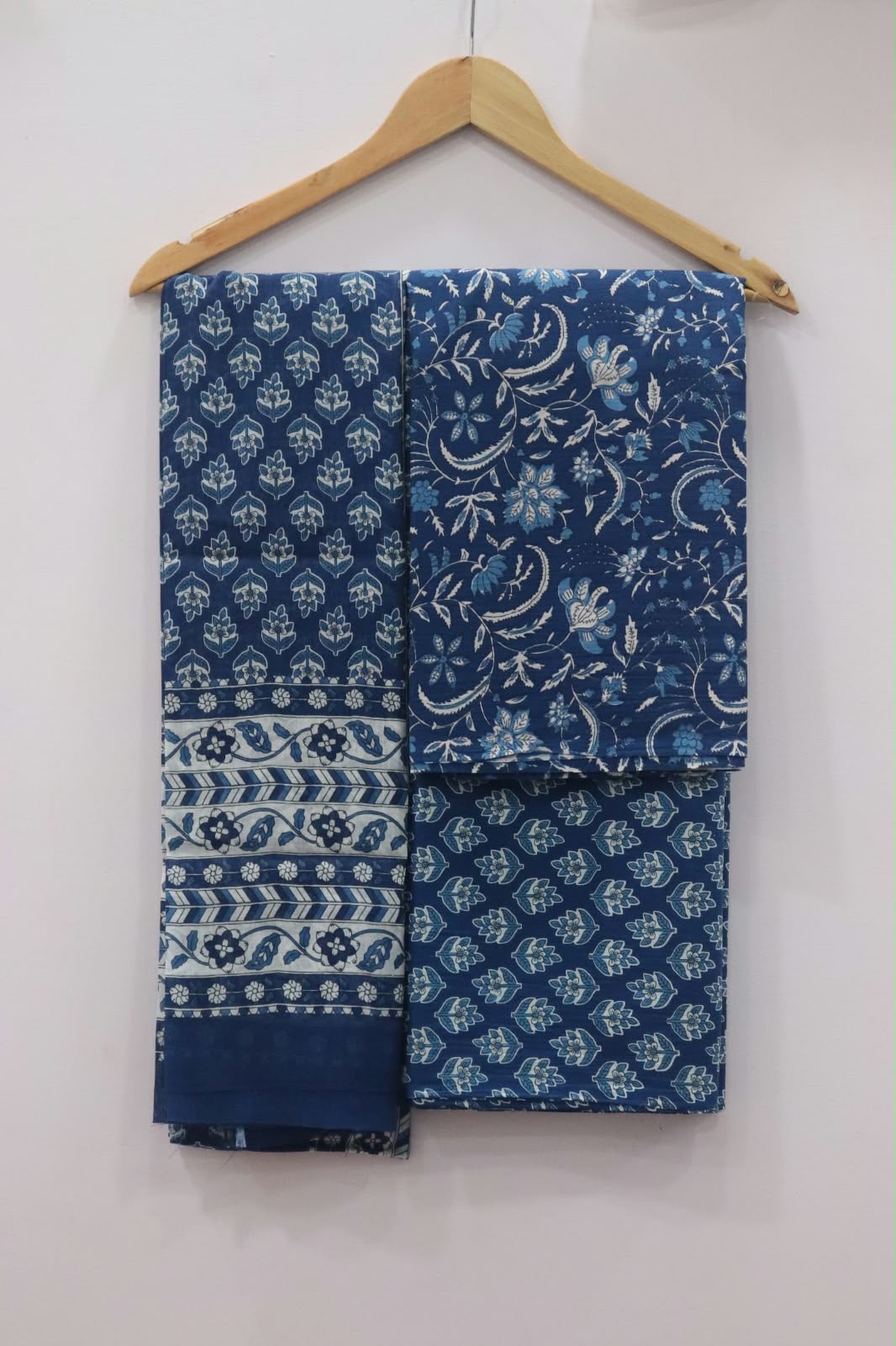 Indigo Blue Floral Print with Buti Bottom Unstitched Cotton Suit with Mulmul Dupatta β Radhya