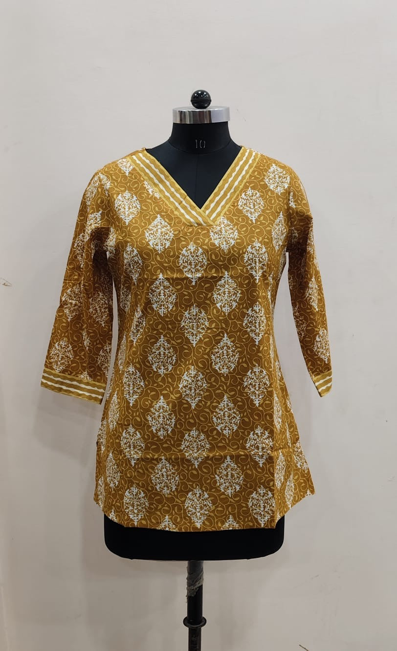 Mustard Damask Butta Cotton Short Top – Radhya