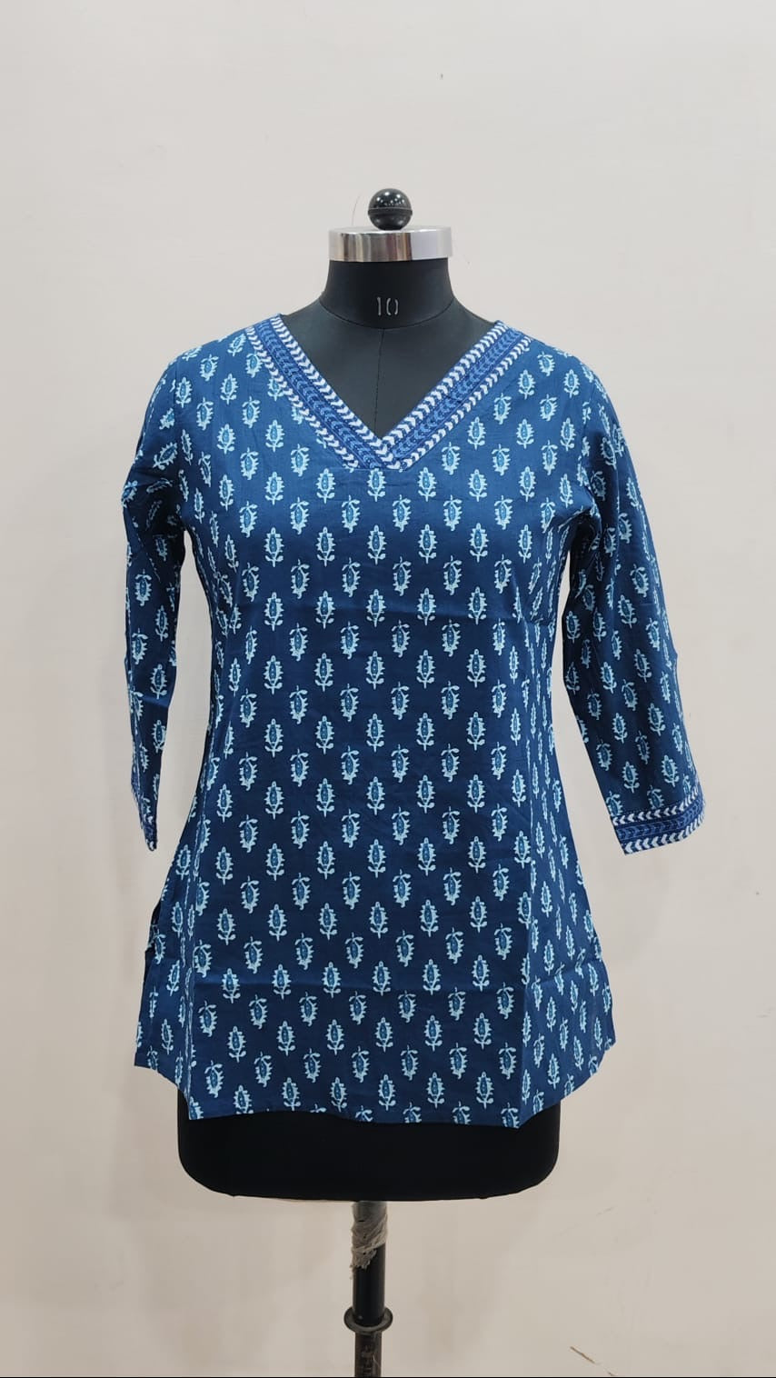 Indigo Blue Buti Cotton Short Top – Radhya