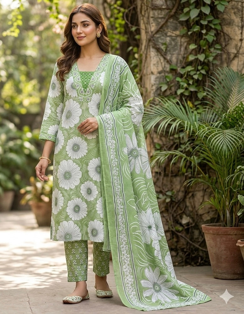 Radhya’s Blooming Green Floral Suit Set