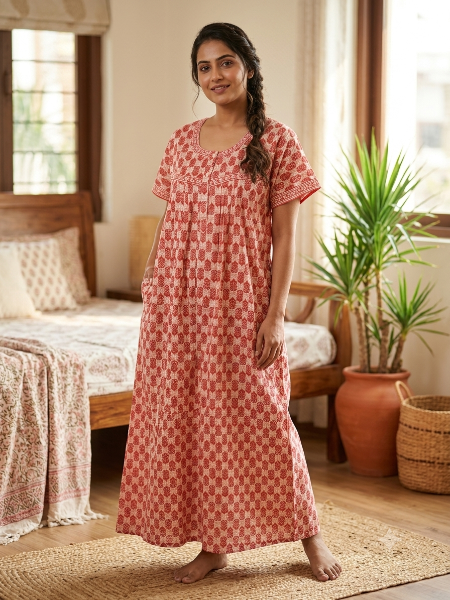 Pure Cotton Hand-Block Printed Nighty