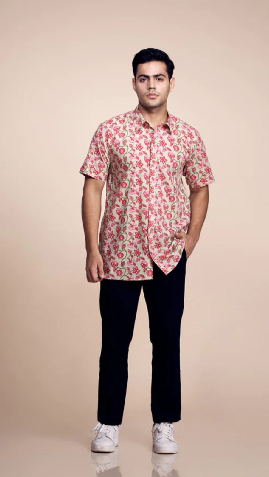 Turquoise Tropical Floral Cotton Shirt