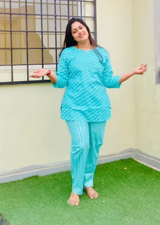 Blue Ikat Print Pure Cotton Co-ord Set — The Indigo Collection