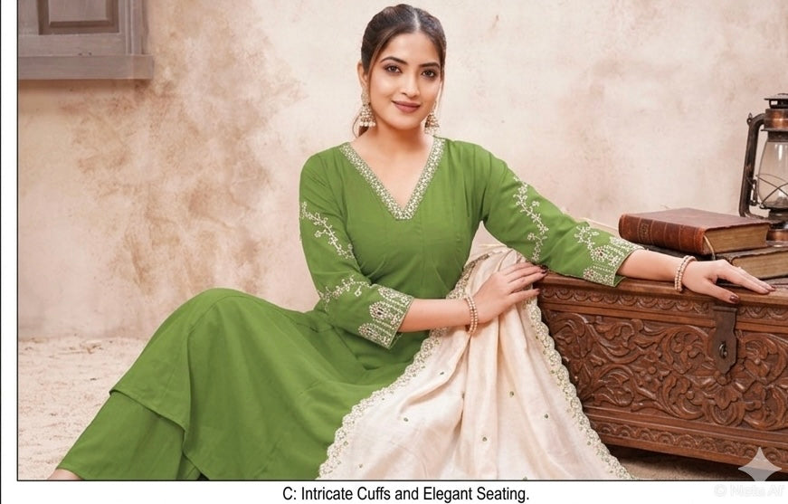 Aavya" Olive Embroidered Mehendi Set