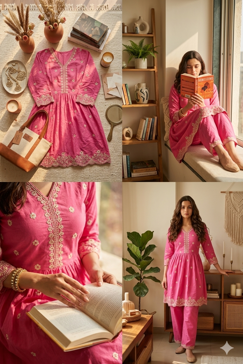 The Gulabi Blossom Embroidered Kurta Set