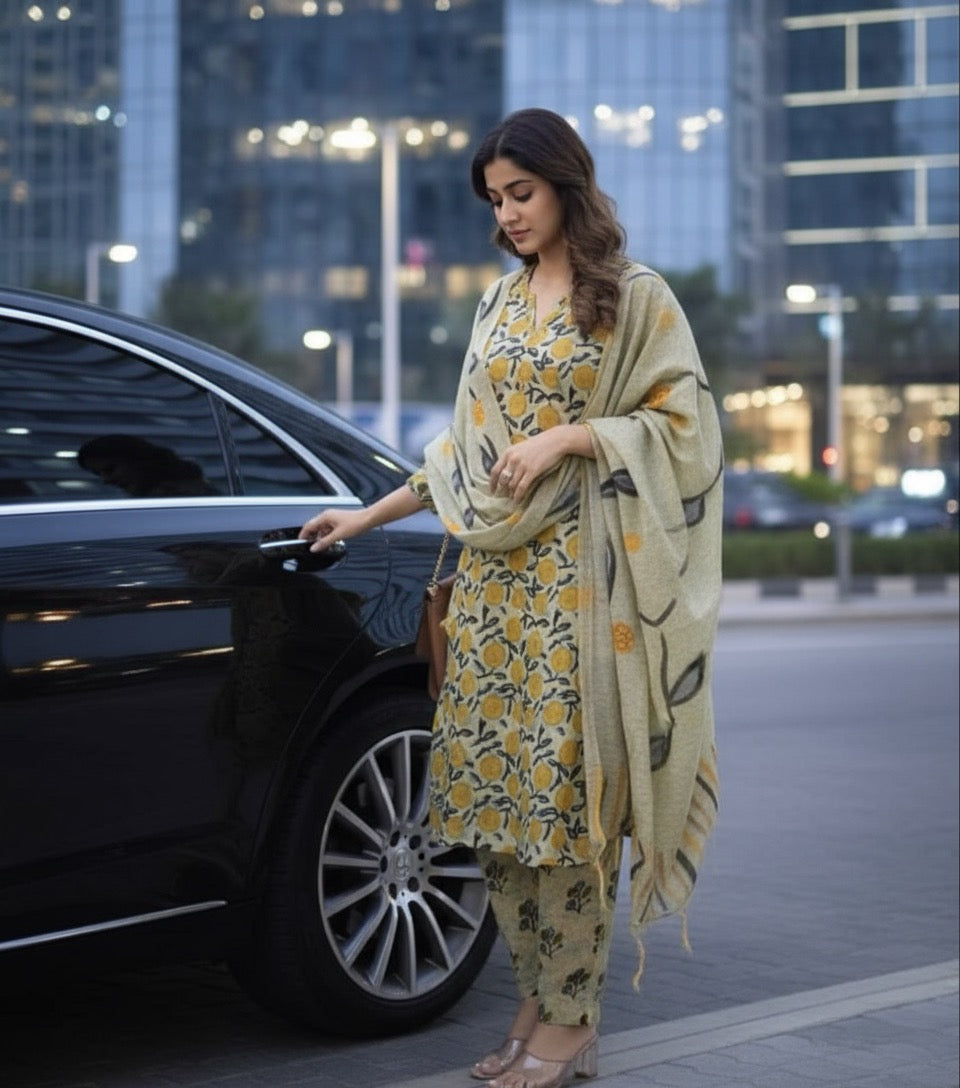 Mustard Leaf Breeze Cotton Suit Set – RadhyaCollection