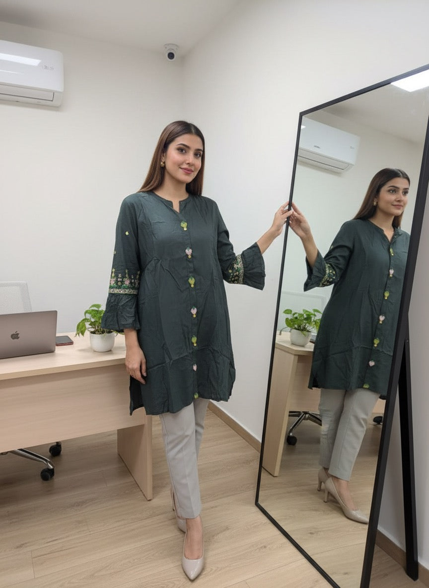 Emerald Muse Embroidered Rayon Top