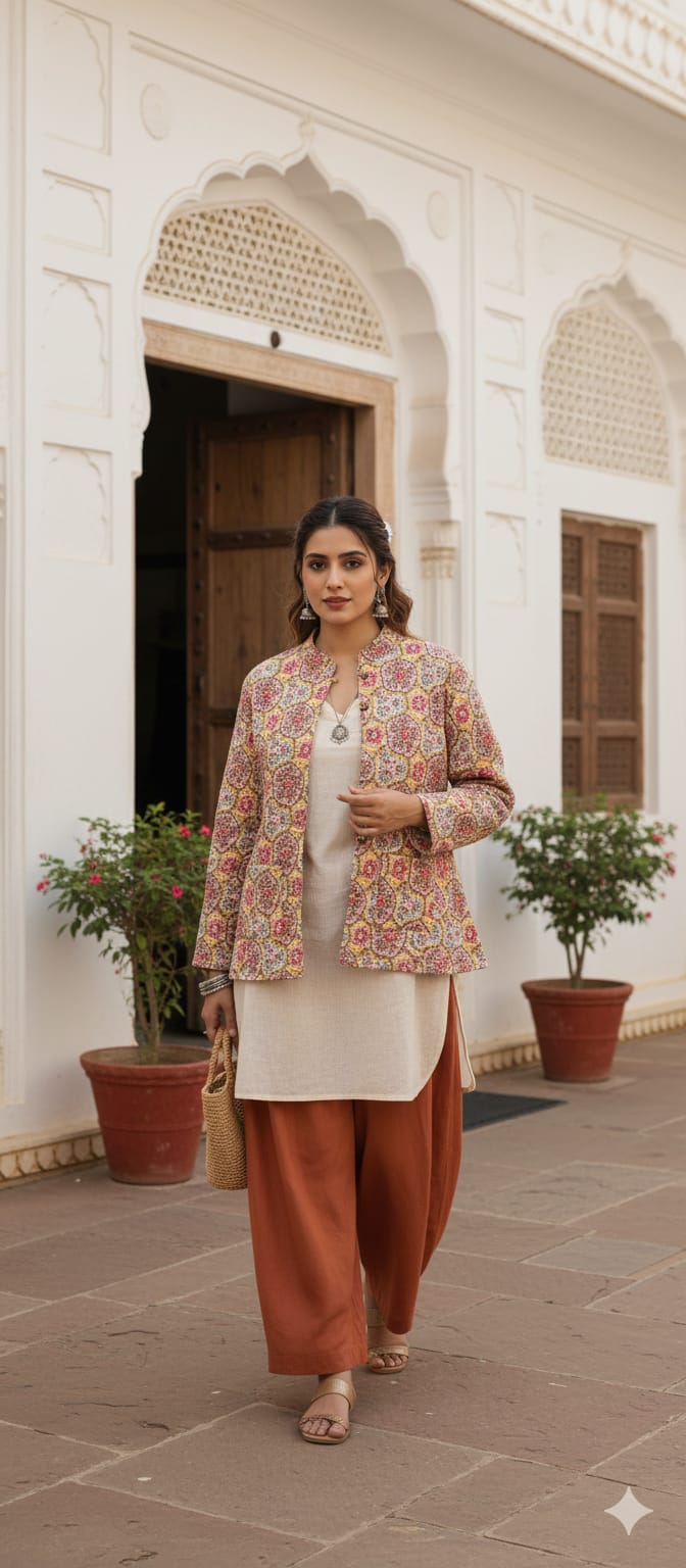 Radhya Floral Patchwork Reversible Quilted Jacket