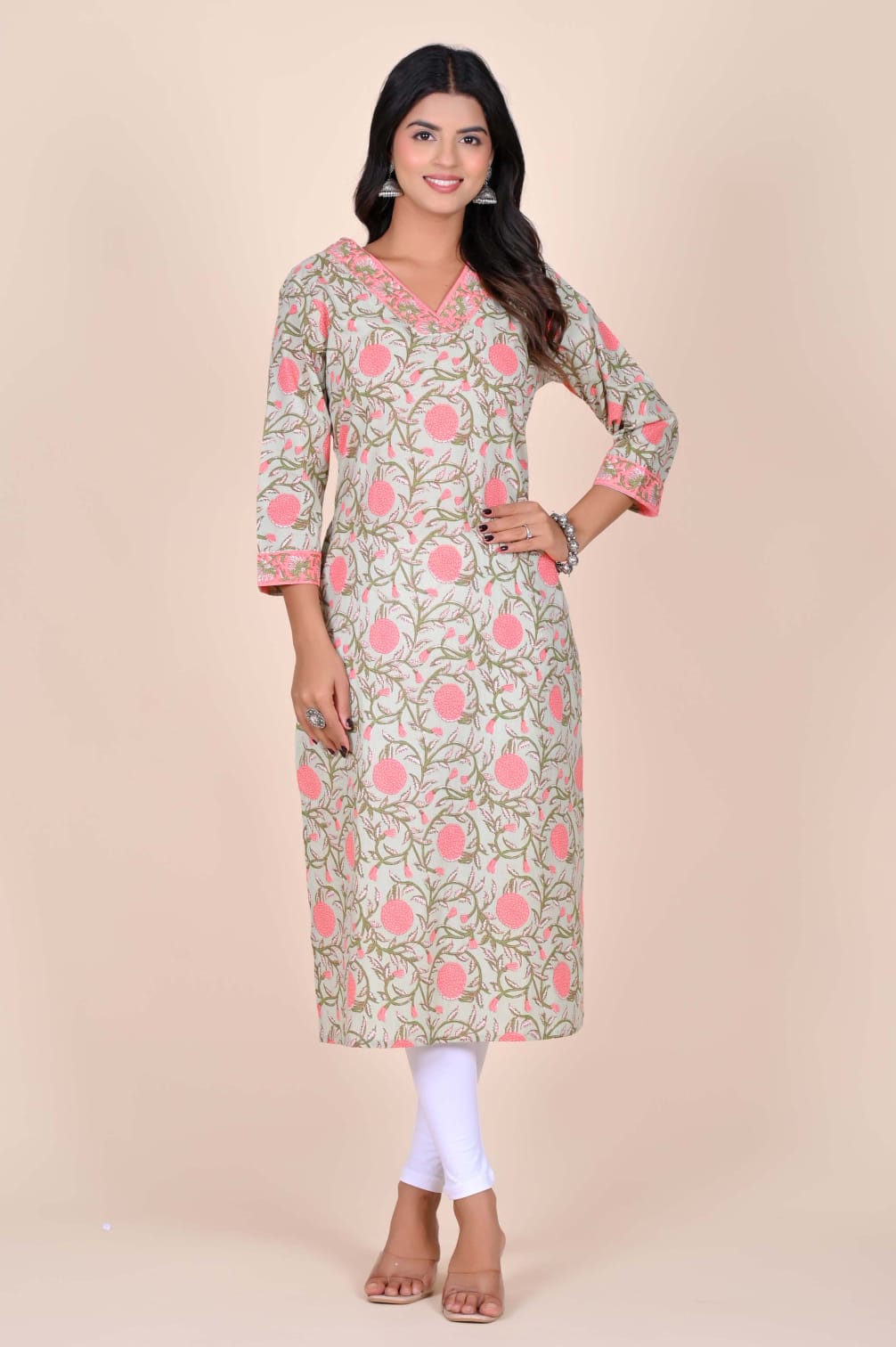 Pomegranate Bagh Handblock Pocket Kurti