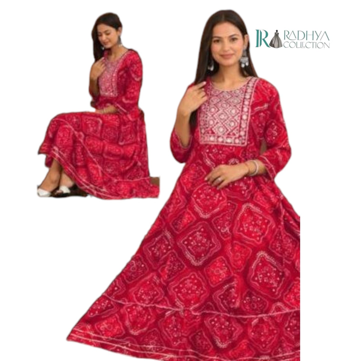 Radhya Rani Red Festive Printed Kurta Set