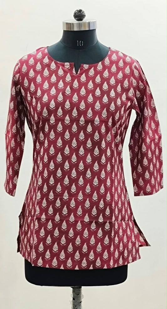 Maroon Paisley Butta Cotton Short Top – Radhya