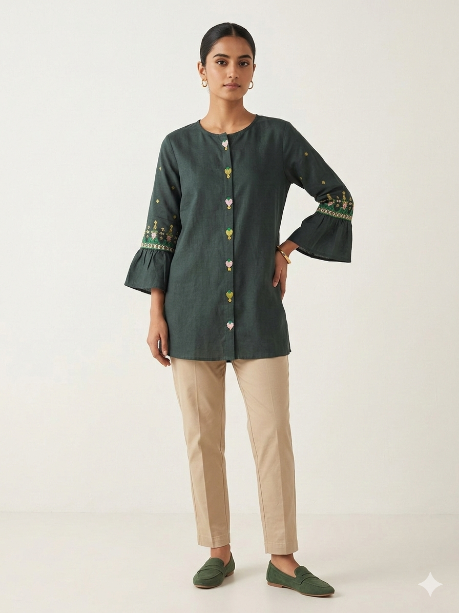 The Emerald Heart Bell-Sleeve Tunic