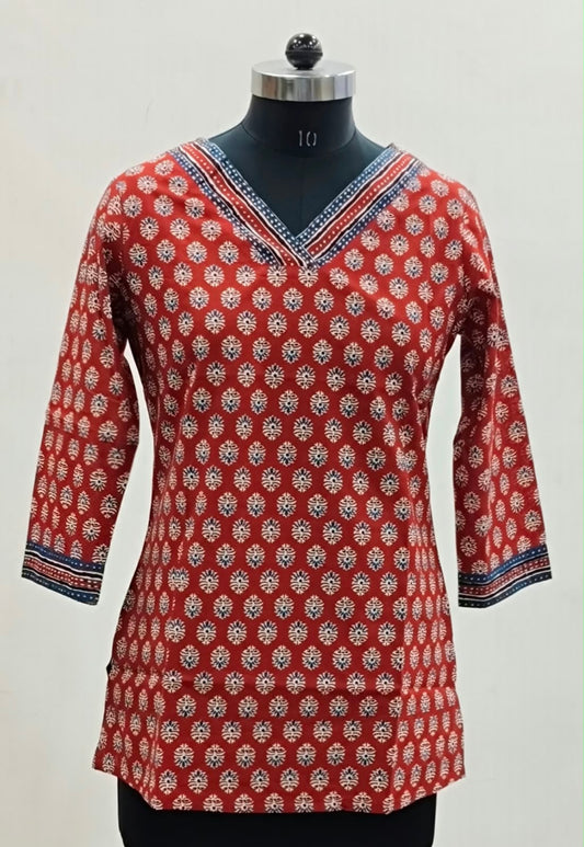 Rust Red Buti Print Cotton Short Top – Radhya