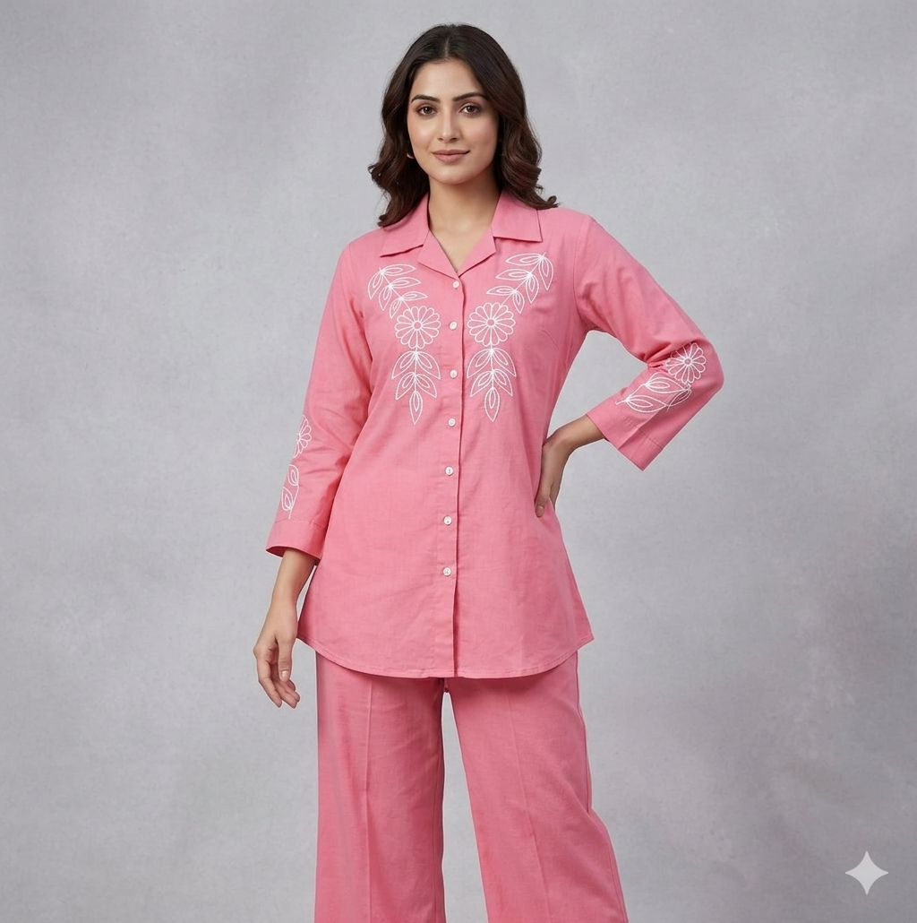 The Pink Floral Embroidered Co-ord Set