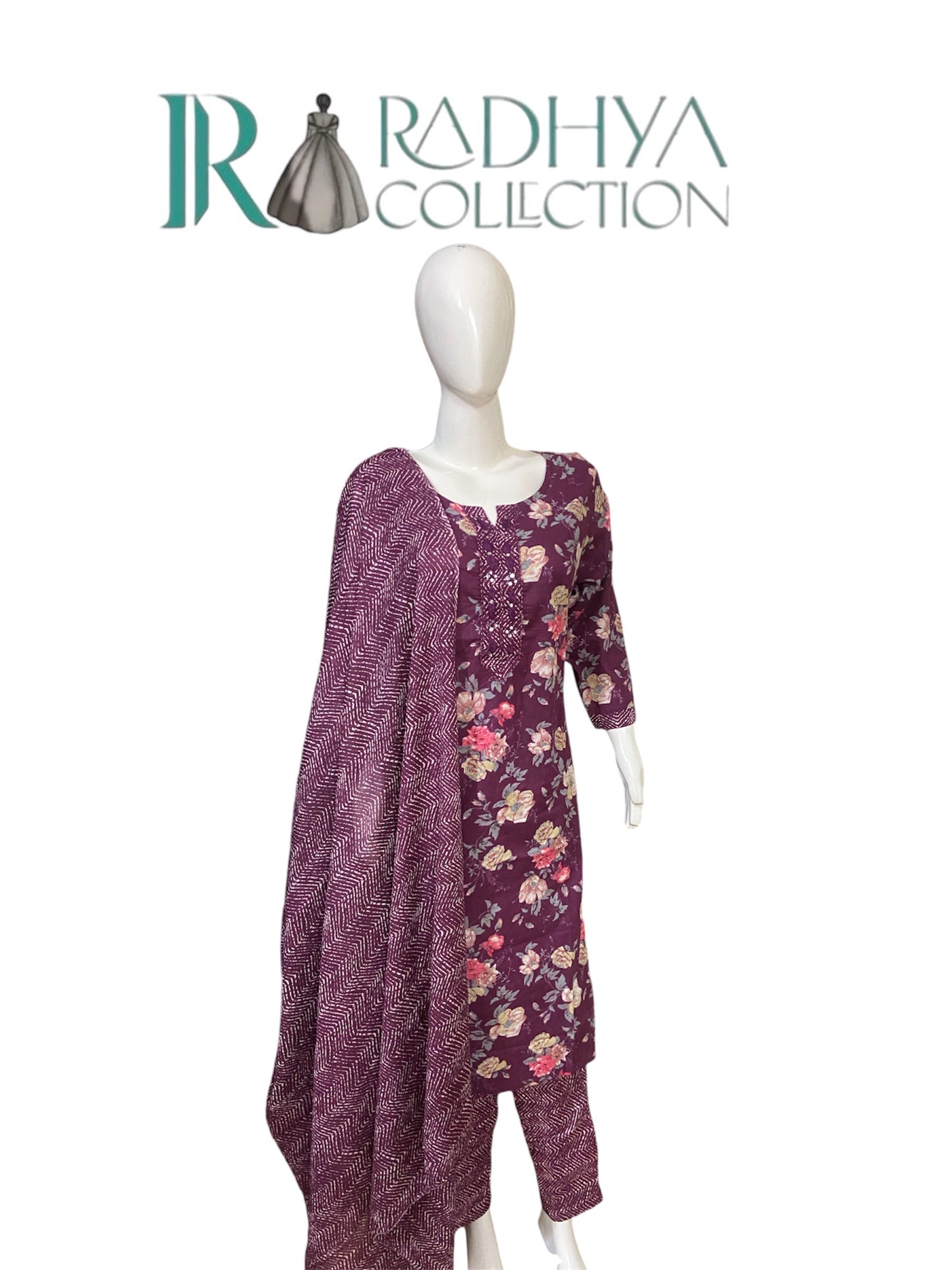 Deep Plum Handblock Floral Cotton Suit Set