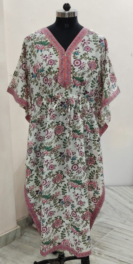 Ivory Botanical Print Kaftan