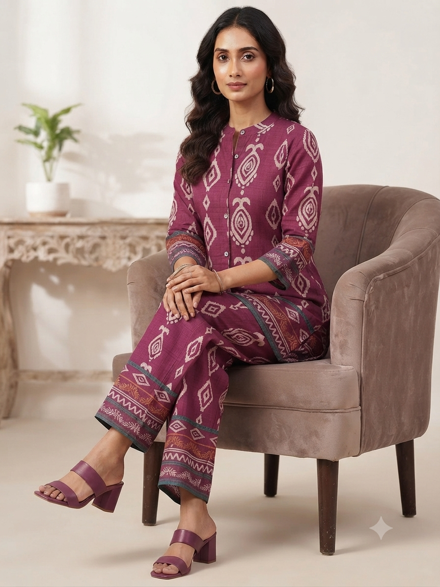 Plum Geometric Print Co-ord Set by Radhya, view 2
