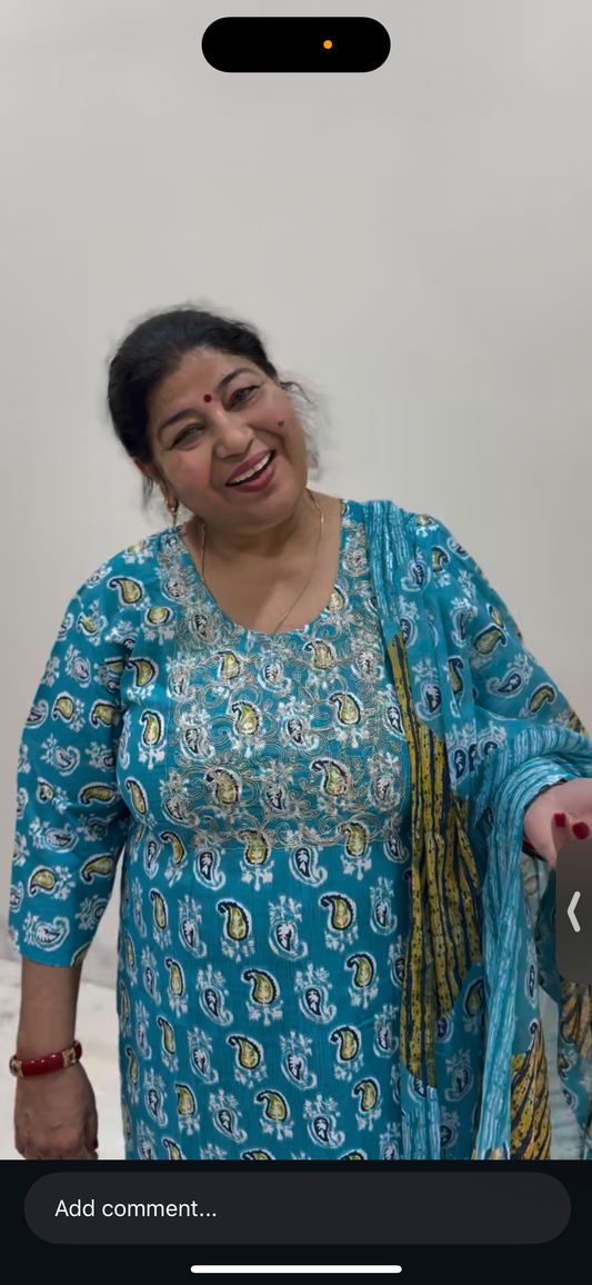 Radhya Collection | Premium Teal Paisley Kurta Set with Dupatta