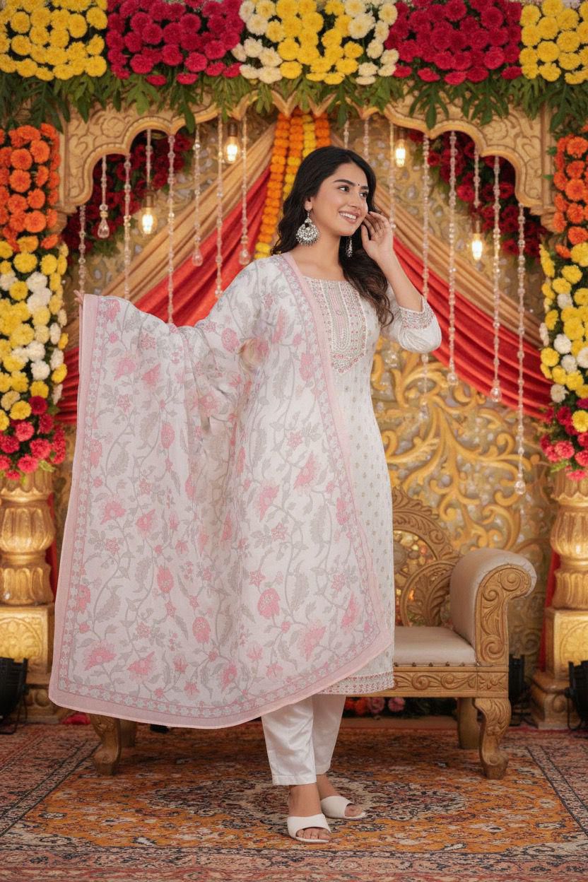 Blush Chanderi Floral Anarkali Suit – RadhyaCollection