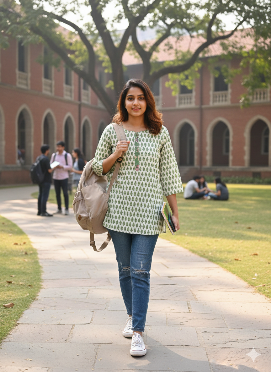 Sage Leaf Printed Cotton Kurti