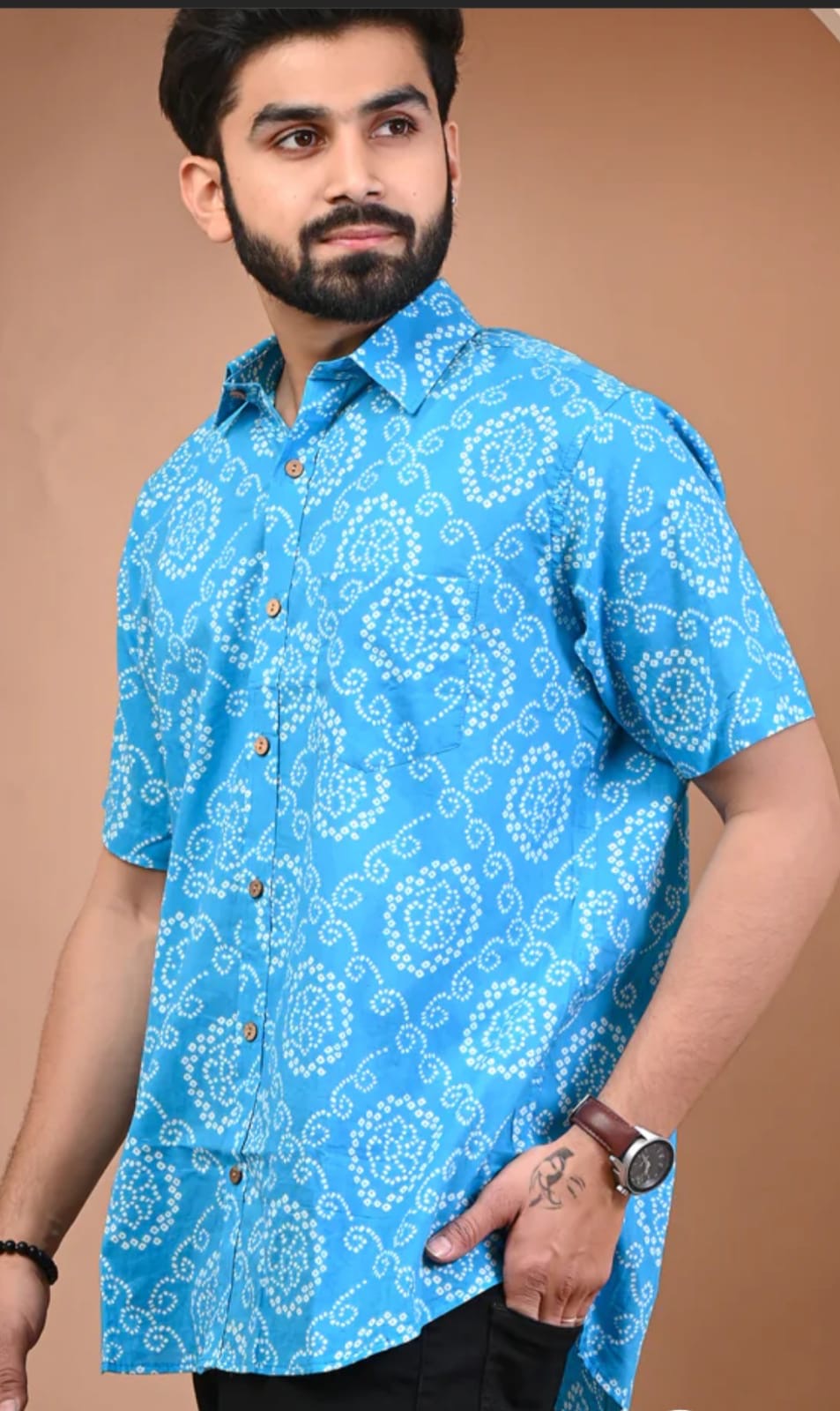 Beige Elephant & Camel Print Shirt