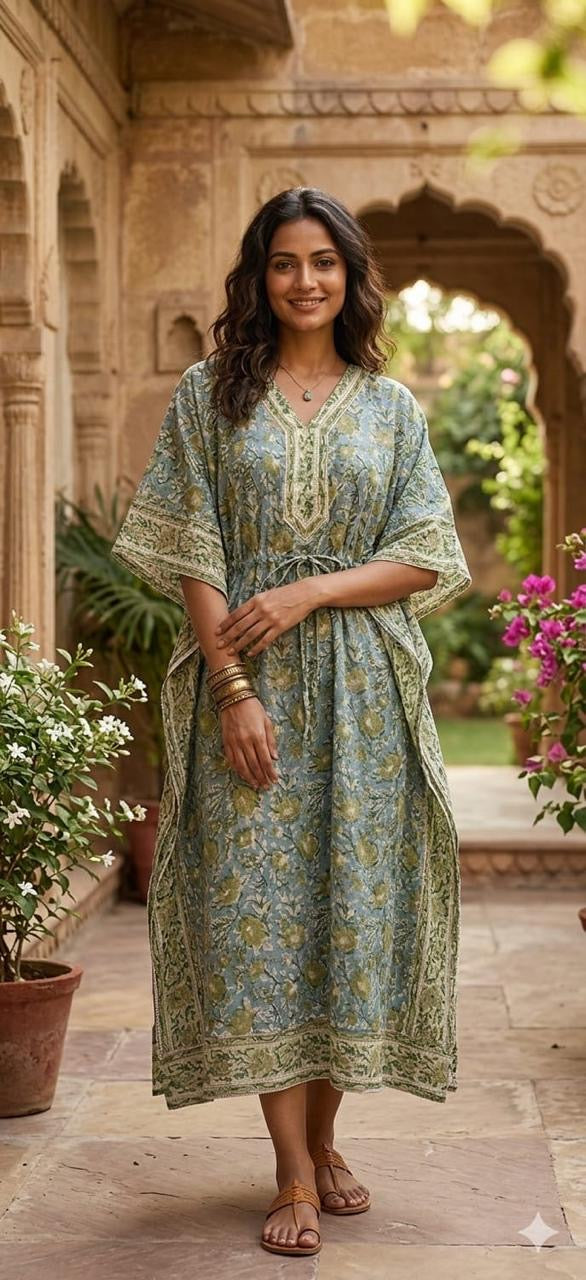 Elegant Floral Pure Cotton Kaftan | Maternity & Lounge Wear by Radhya