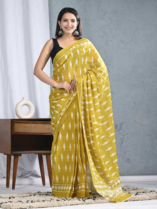 Mango Chinar Leaf Cotton Saree – RadhyaCollection
