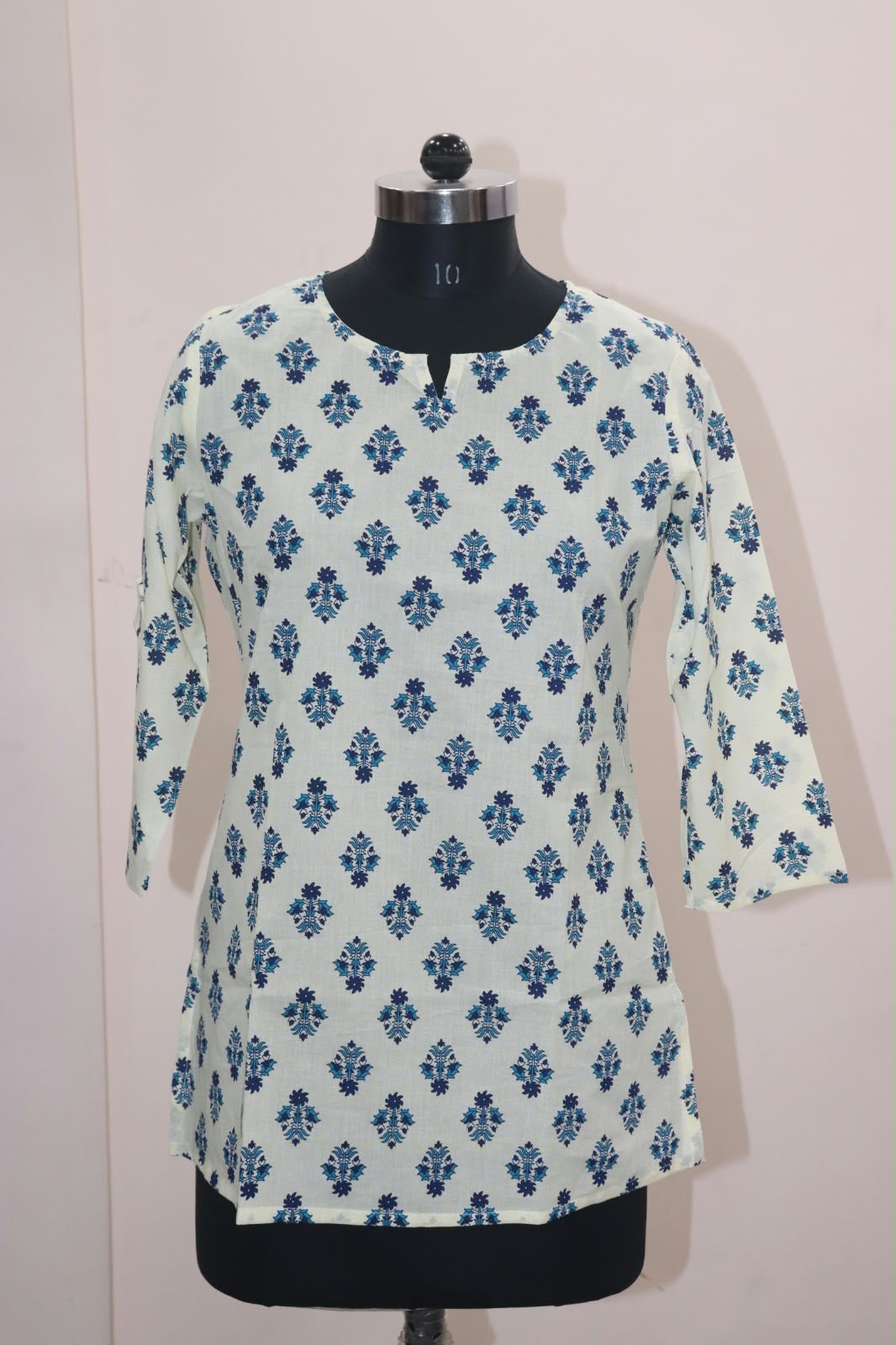 Ivory Indigo Buti Cotton Short Top – Radhya