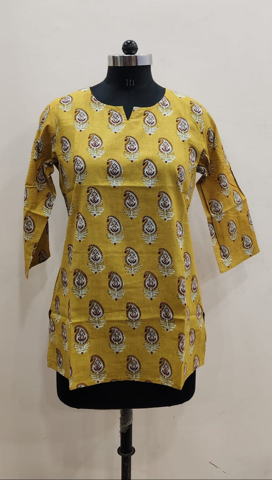 Mustard Paisley Butta Cotton Short Top – Radhya