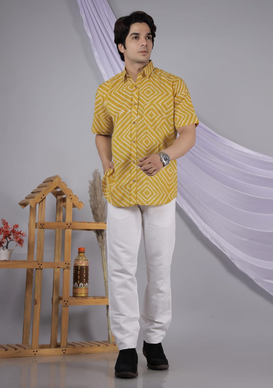Teal Blue Floral Buti Hand Block Printed Shirt