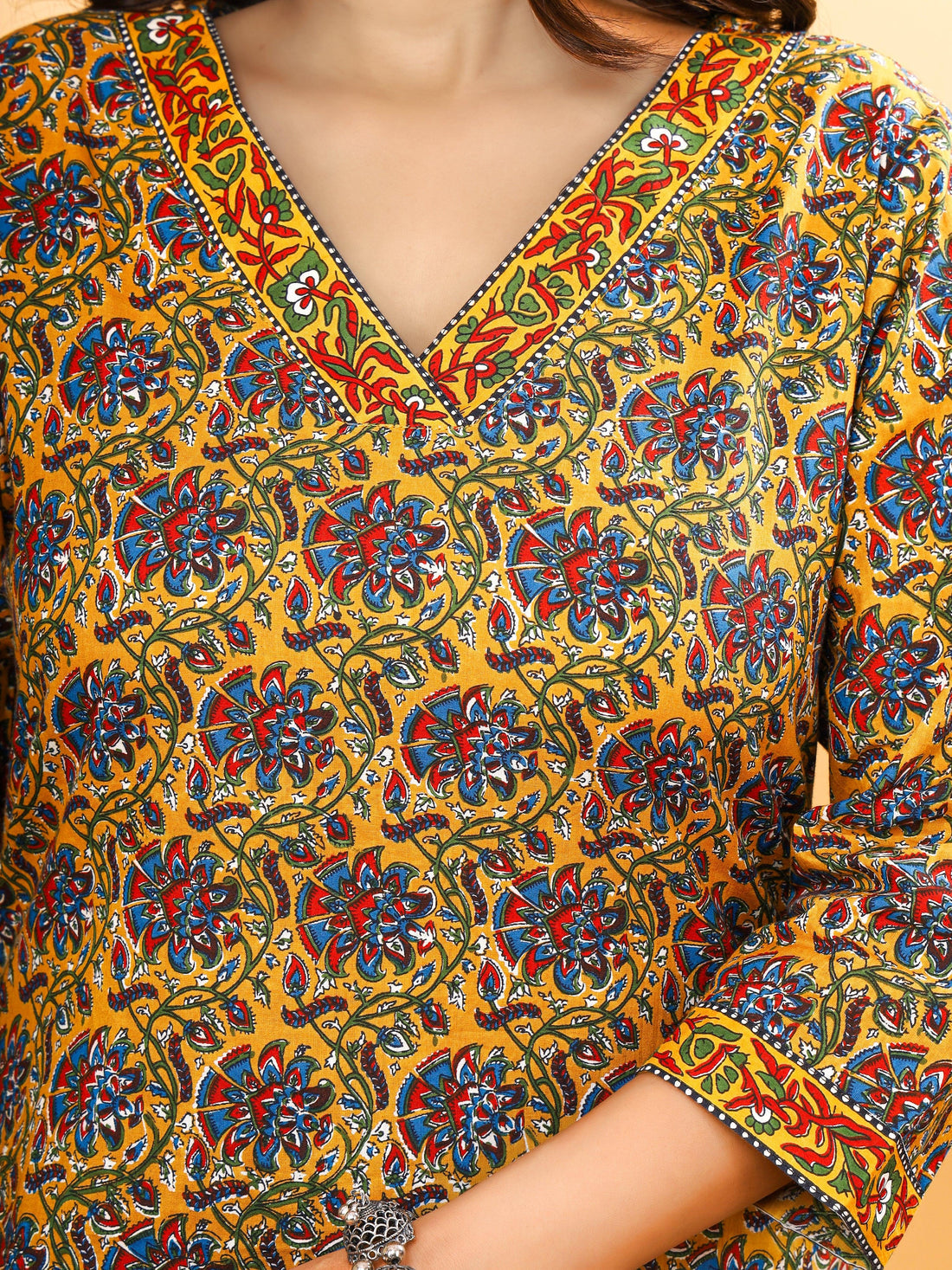 Saffron Kalamkari Fusion Short Kurti