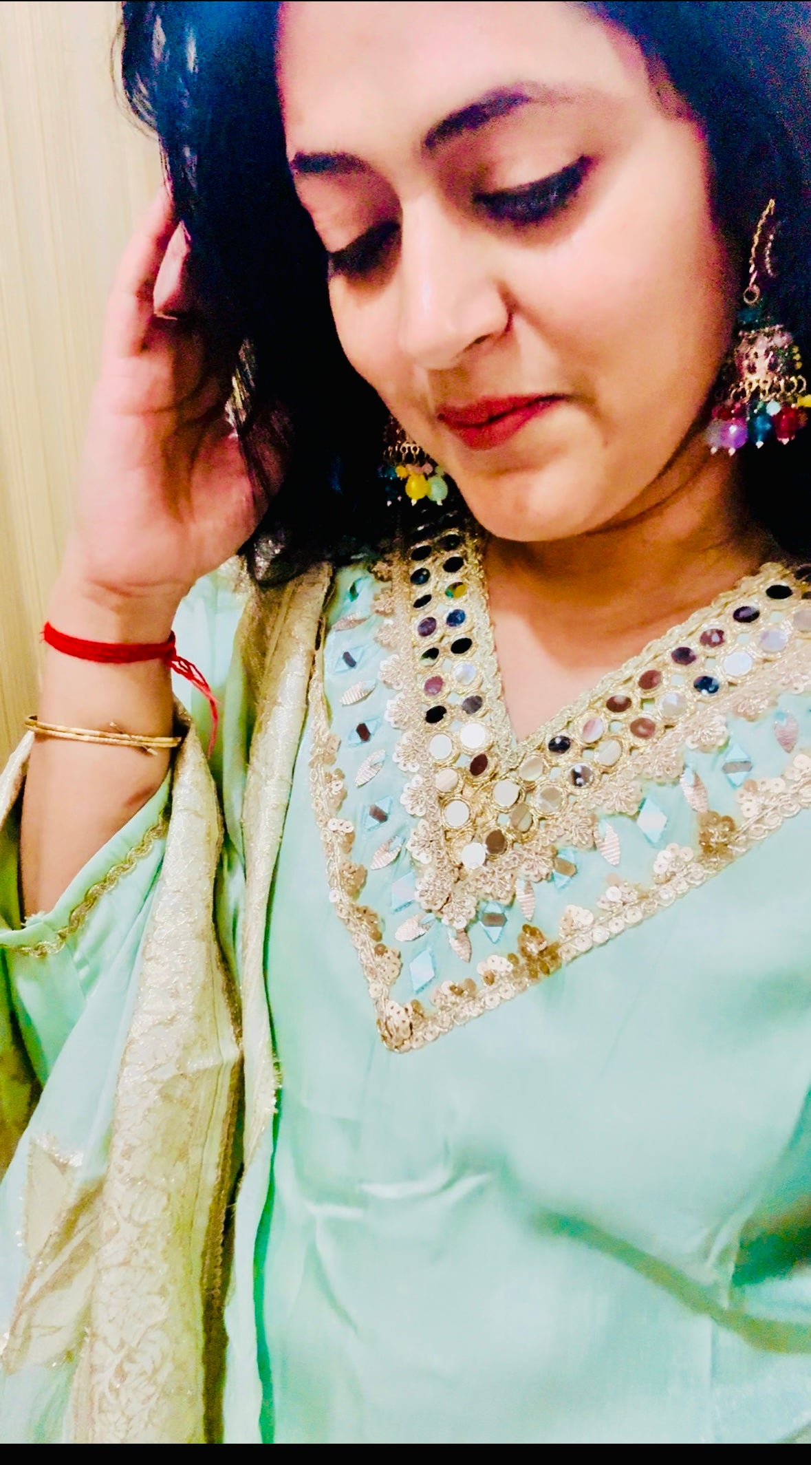 Mint Green Mirror Work Sharara