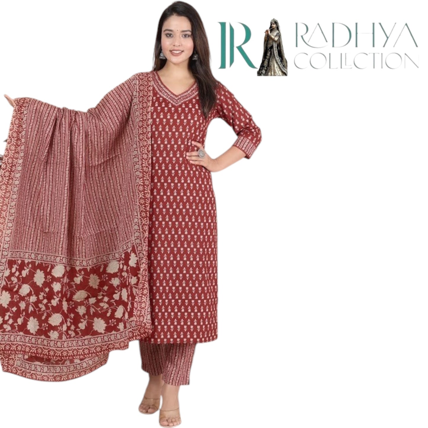 Radhya Arjuna Bloom Cotton 3Pc Suit Set
