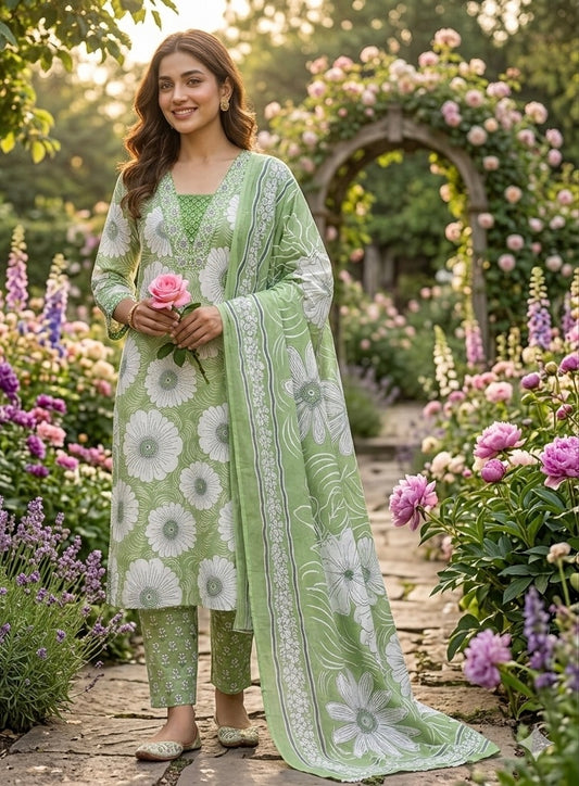 Radhya’s Blooming Green Floral Suit Set
