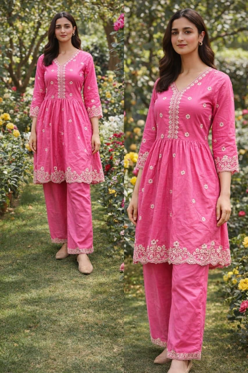 The Gulabi Blossom Embroidered Kurta Set