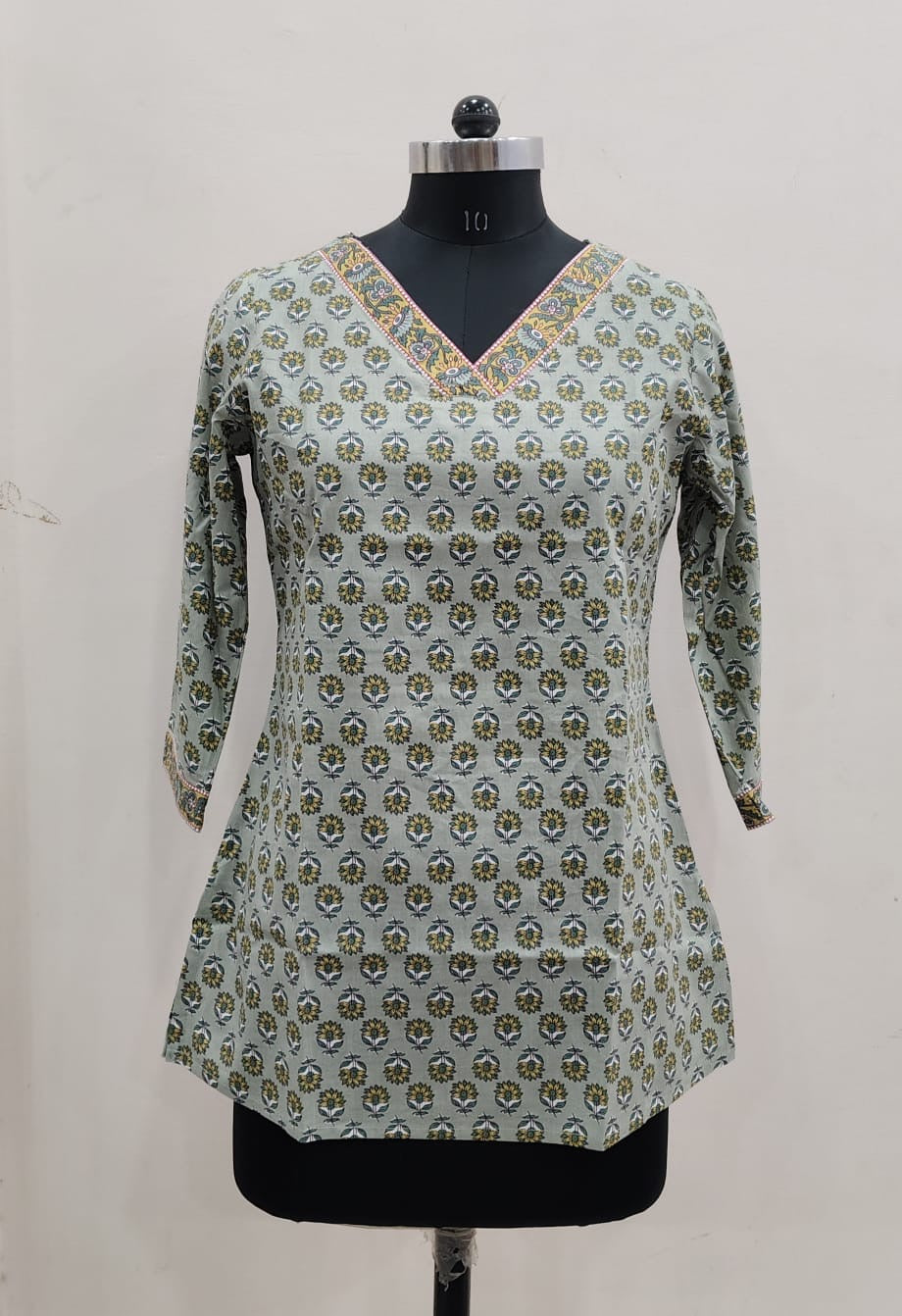 Sage Grey Buti Cotton Short Top – Radhya