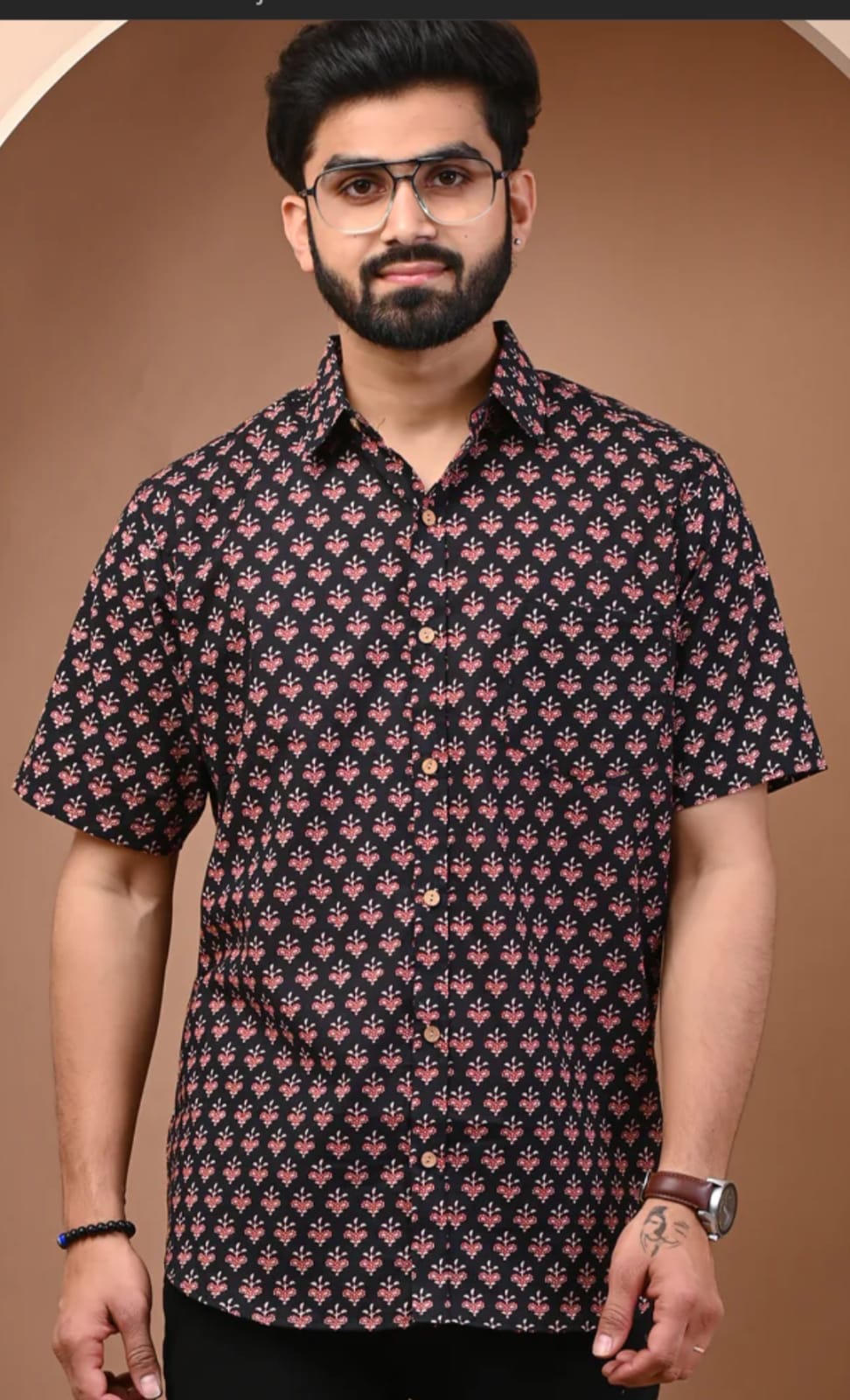 Black Rose Floral Print Cotton Shirt