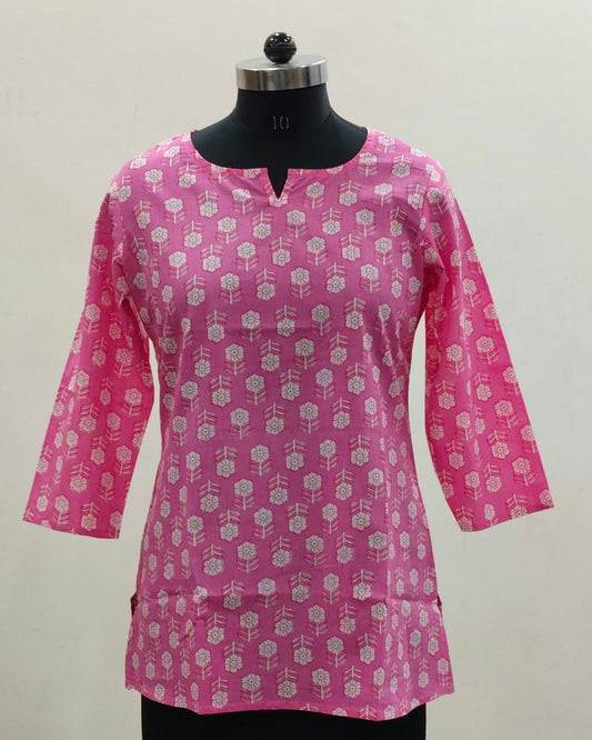 Hot Pink Floral Buti Cotton Short Top – Radhya