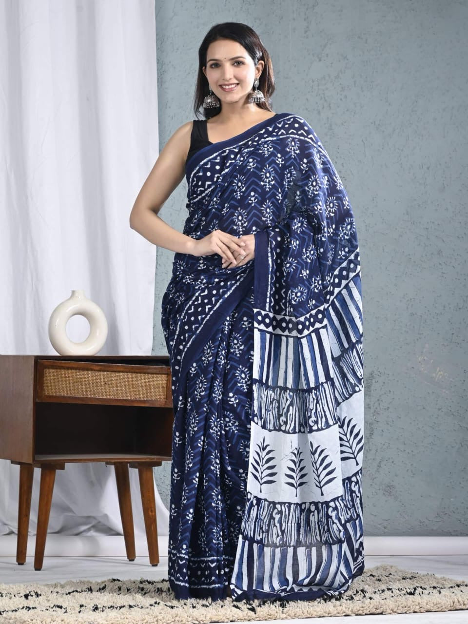 Indigo Leaf Symphony Cotton Saree – RadhyaCollection