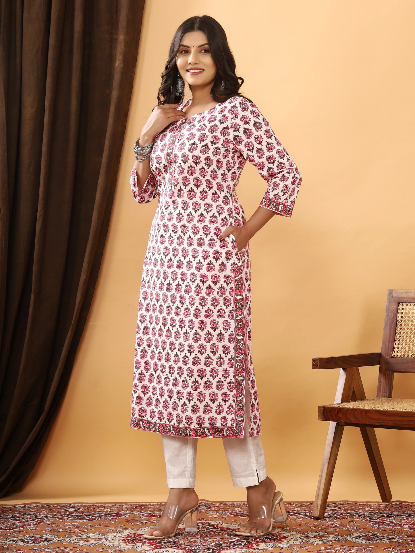 Gulabi Handblock Pocket Kurti