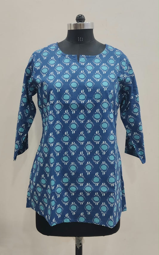 Blue Aqua Motif Print Cotton Short Top – Radhya