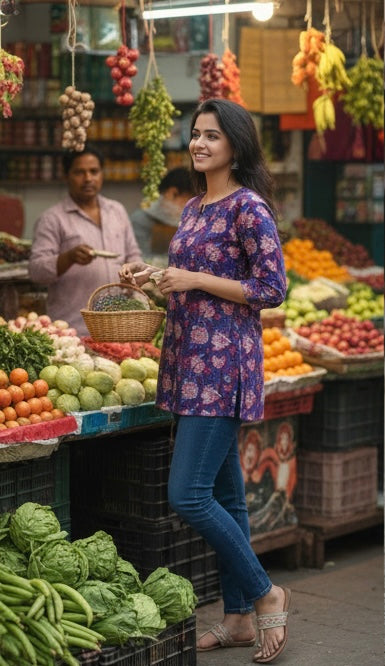 Indigo Floral Fusion Kurti