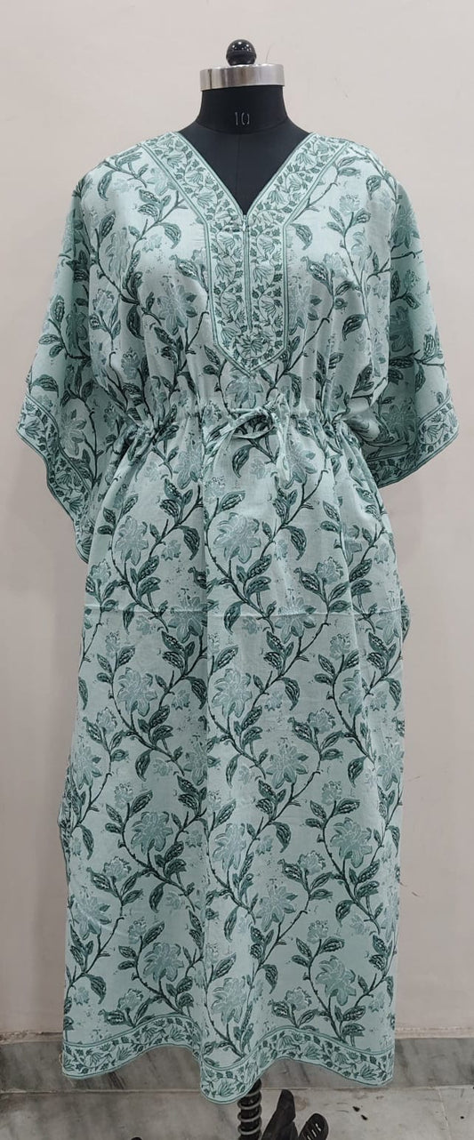 Mint Floral Block Print Kaftan