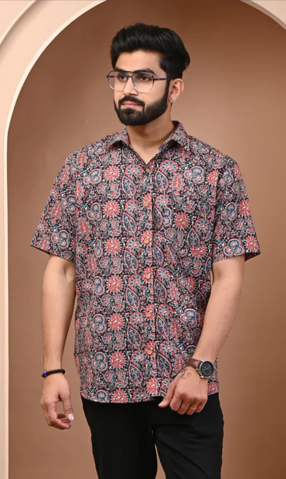 Charcoal Red Paisley Floral Cotton Printed Half Sleeve Shirt – Radhya