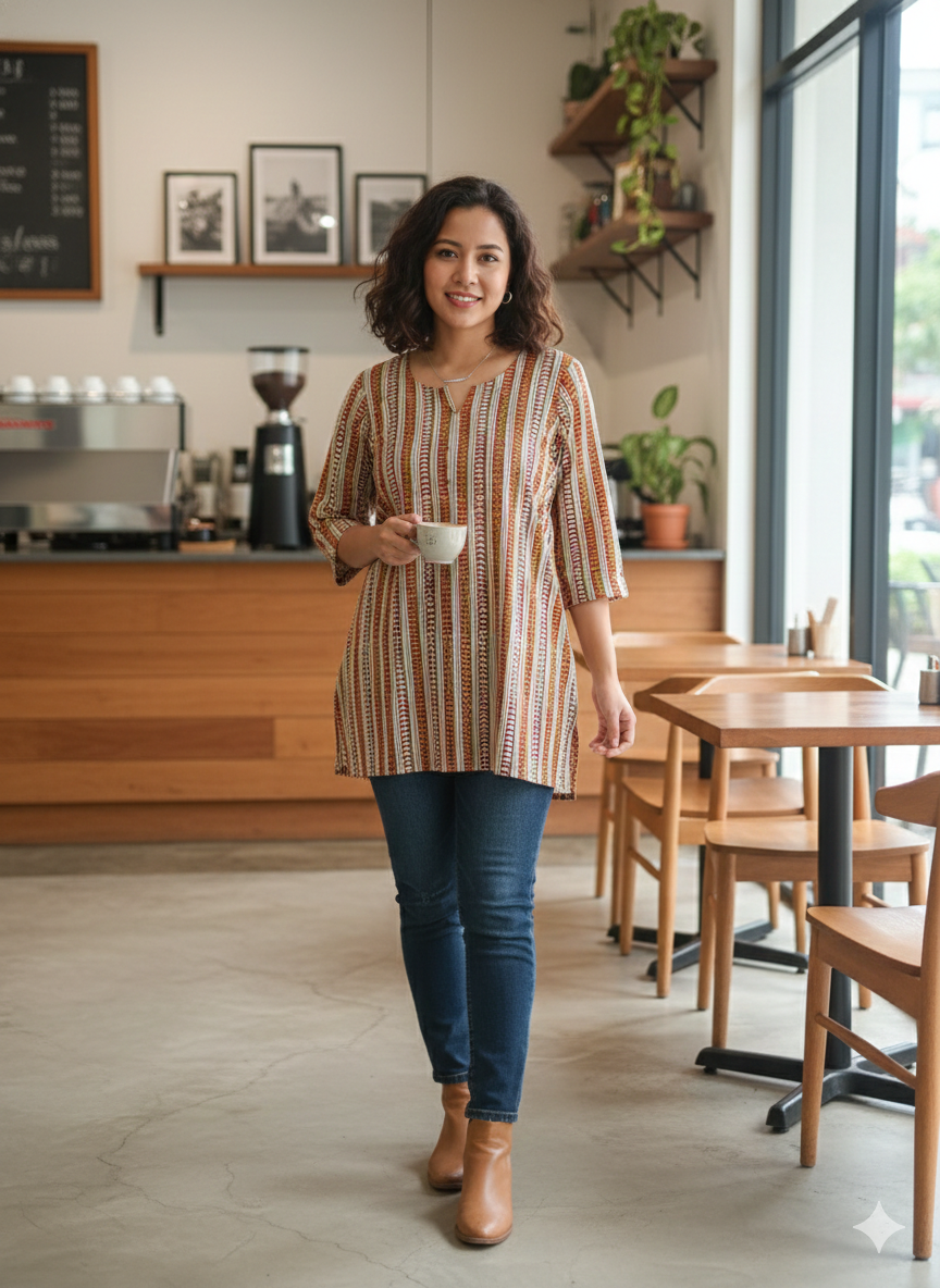 The Amber Stripe Hand-Block Tunic