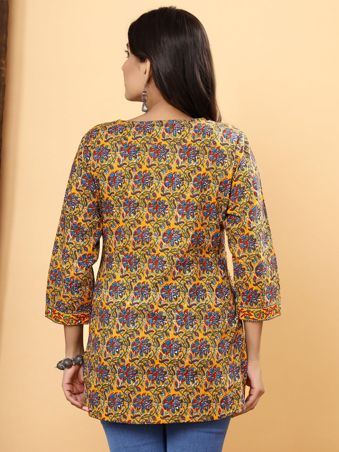 Saffron Kalamkari Fusion Short Kurti