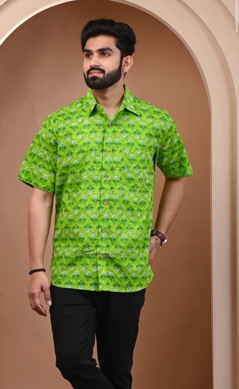 Black Ethnic Medallion Print Cotton Shirt